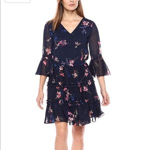 Eliza J Navy Floral Tiered Dress - size 6